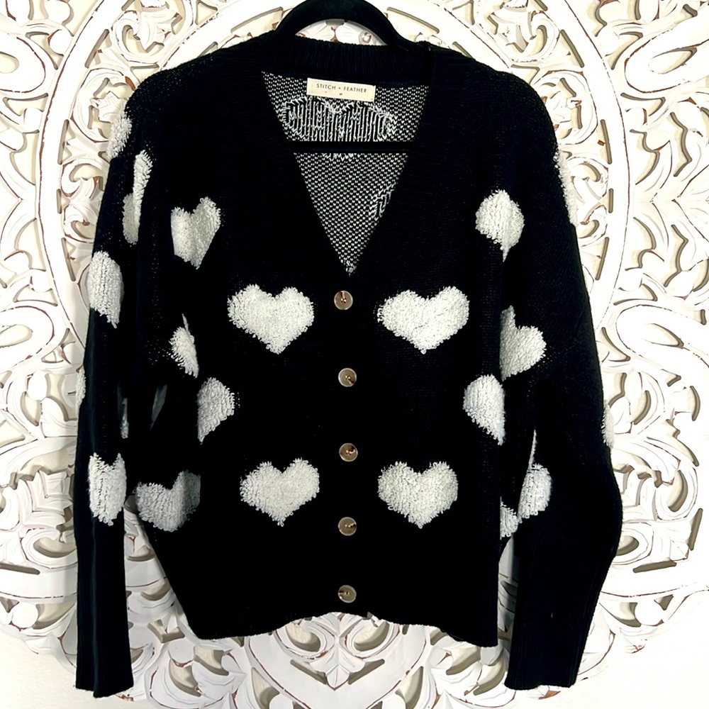 Black and white heart sweater